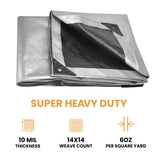 6' x 8' Heavy Duty Poly Tarp 10 mil, 6 oz.